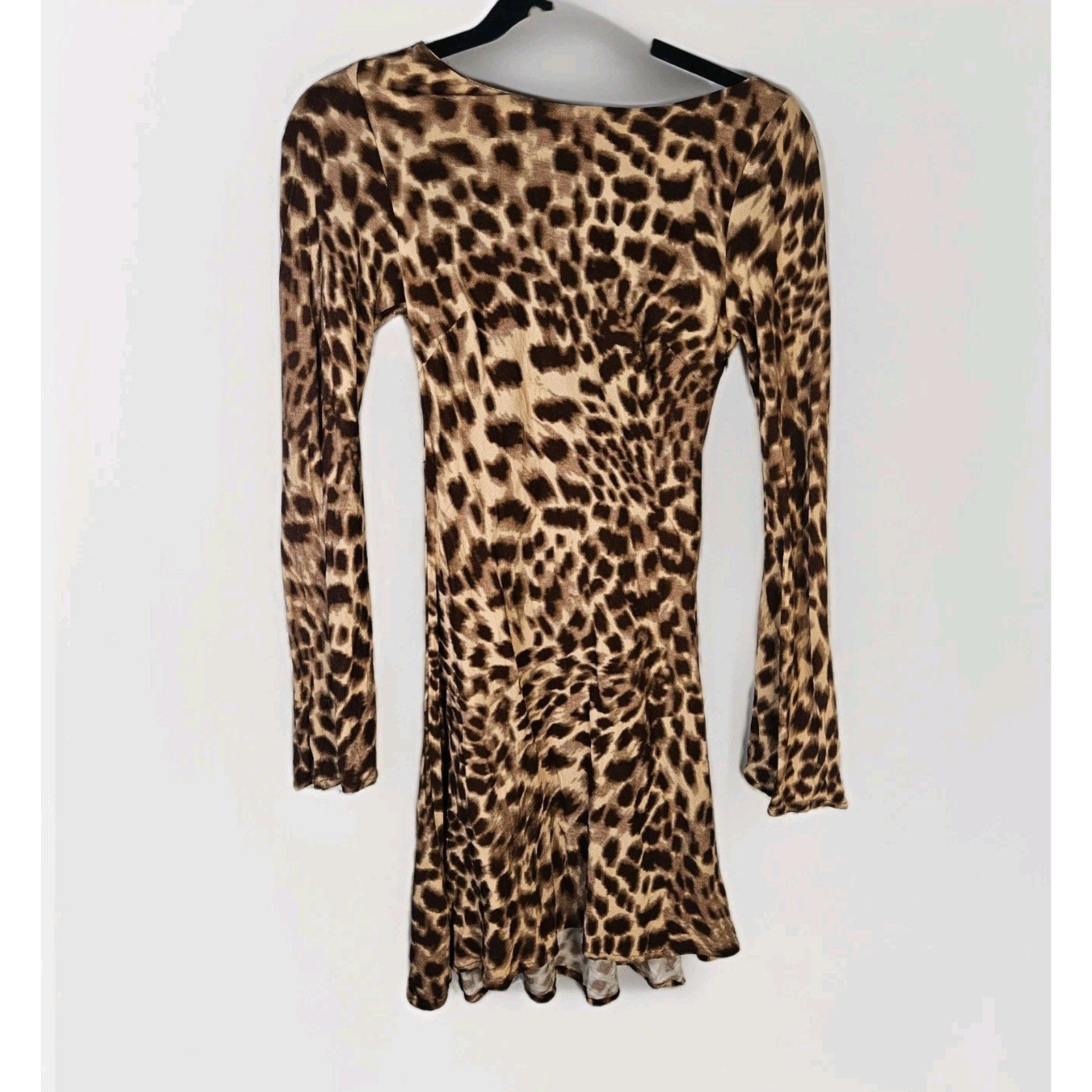 Princess Polly Halo Bias Cut Leopard Print Long Sleeve Mini Dress US 4 Small