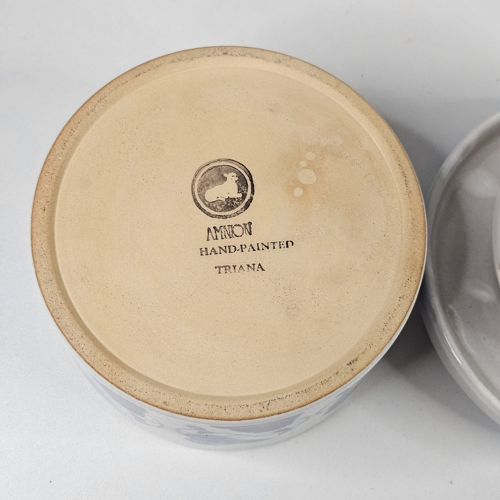 Vintage Amnion Triana Salt Glaze Stoneware Floral Print Butter Crock W Lid