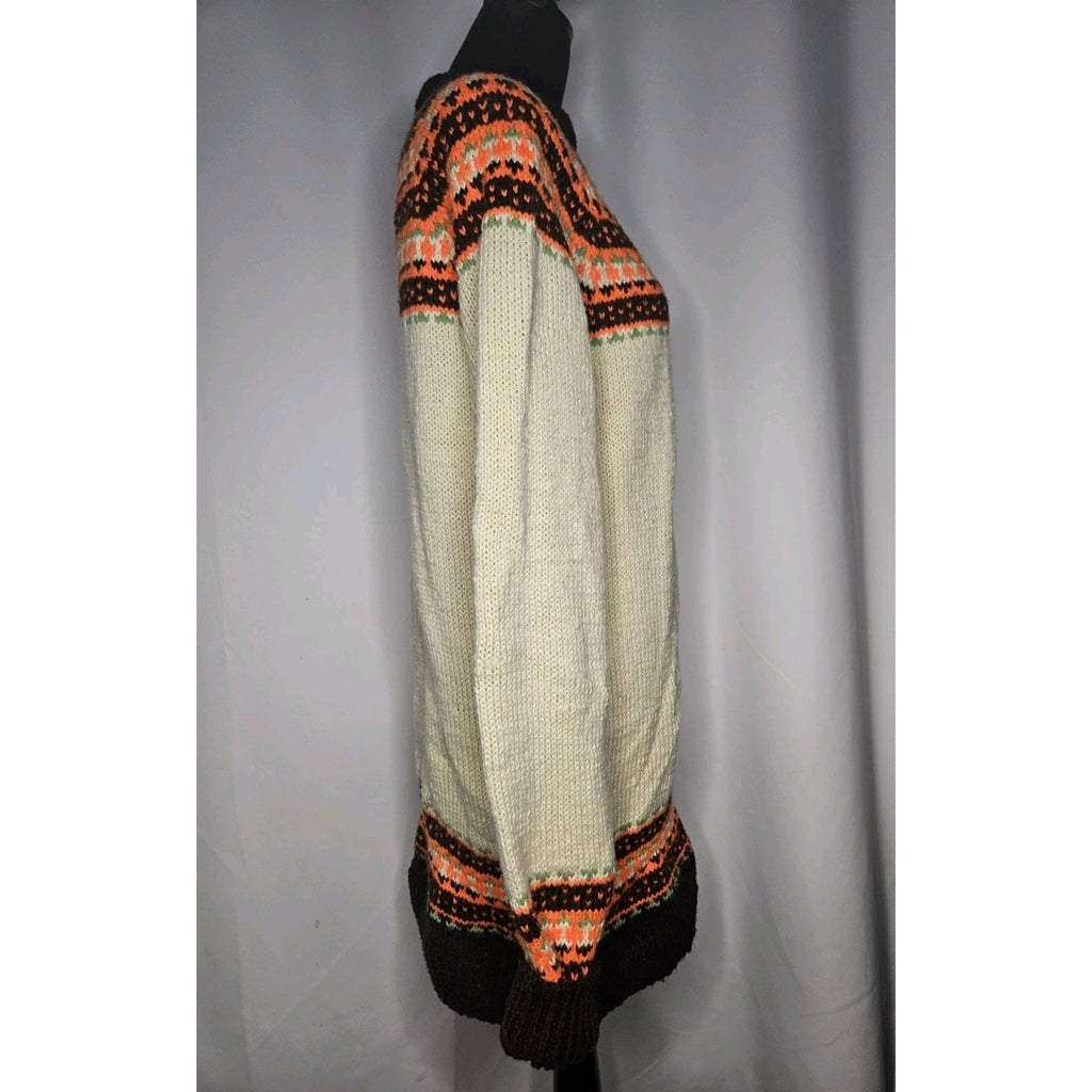 Vintage Handmade Fair Isle Design Mock Neck Knitted Sweater Dress Womens Large
