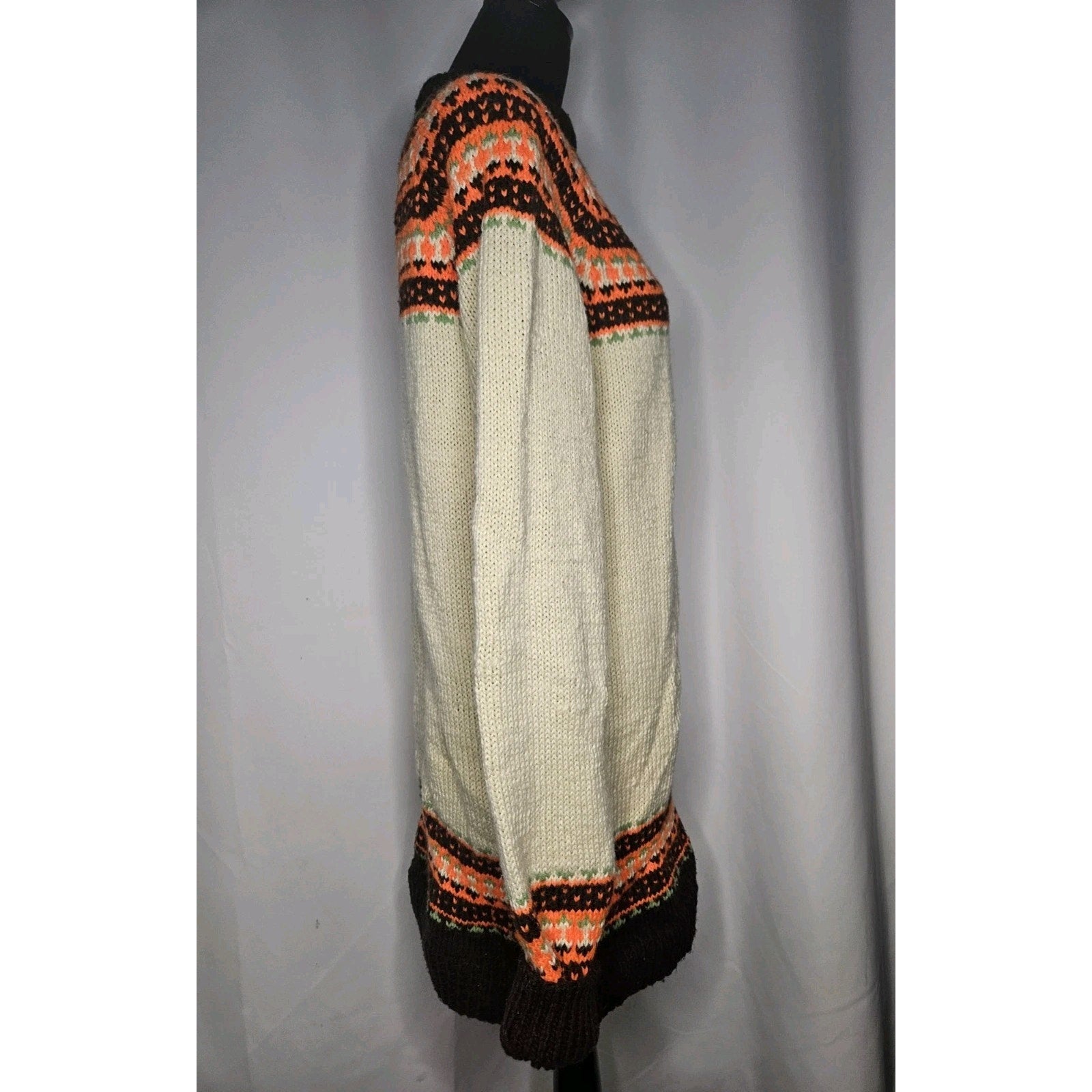 Vintage Handmade Fair Isle Design Mock Neck Knitted Sweater Dress Womens Large