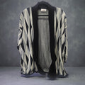 Vintage 80s Worthington Geometric Long Knit Sweater Cardigan XL Boho Gray USA
