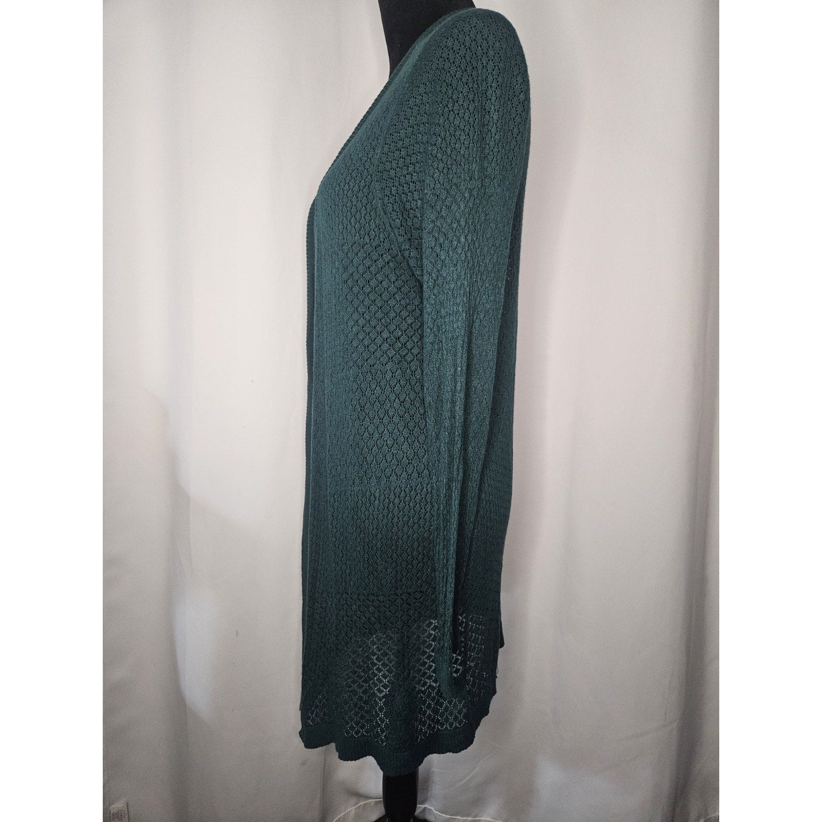 Torrid Cardigan Sweater Open Knit Long Sleeve Sheer Forest Green Plus Size 2X