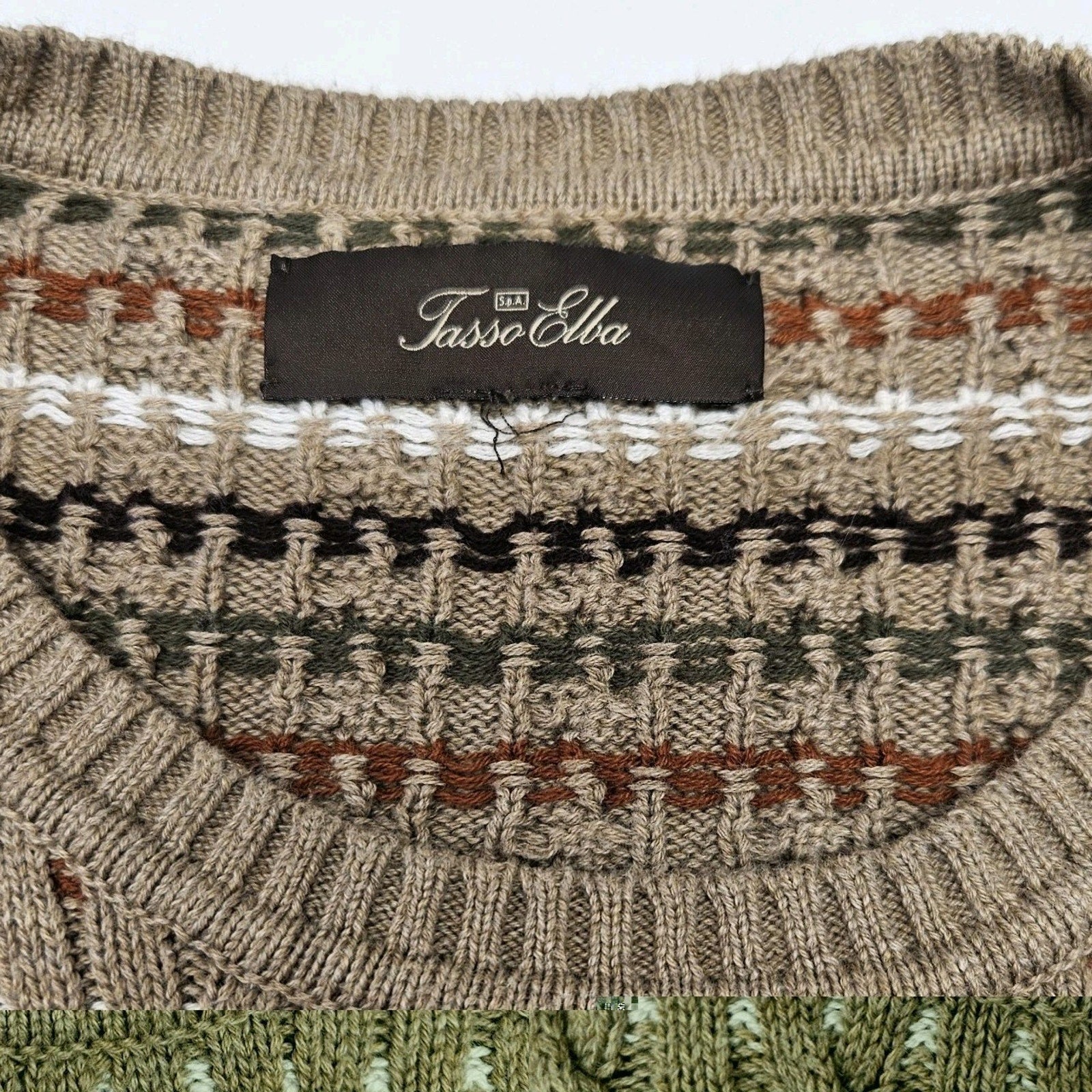 Vtg 100% Cotton Knit Pull Over Sweater Unisex XL Tan Minimalist Preppy Grandpa