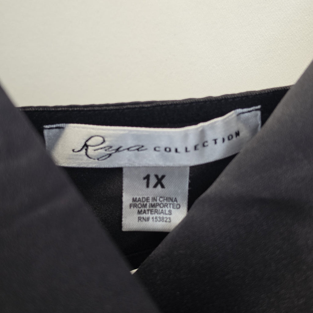 Rya Collection Women's Sz 1X Plus Size Positivity Black Satin Chemise Nightgown