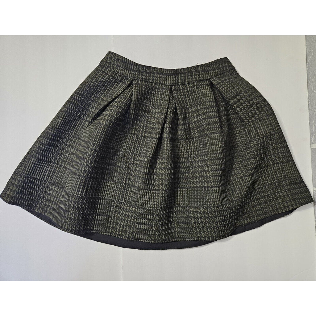 Express Low Rise Mini Skirt Womens Size 2 Green Black Hounds tooth Print Y2K