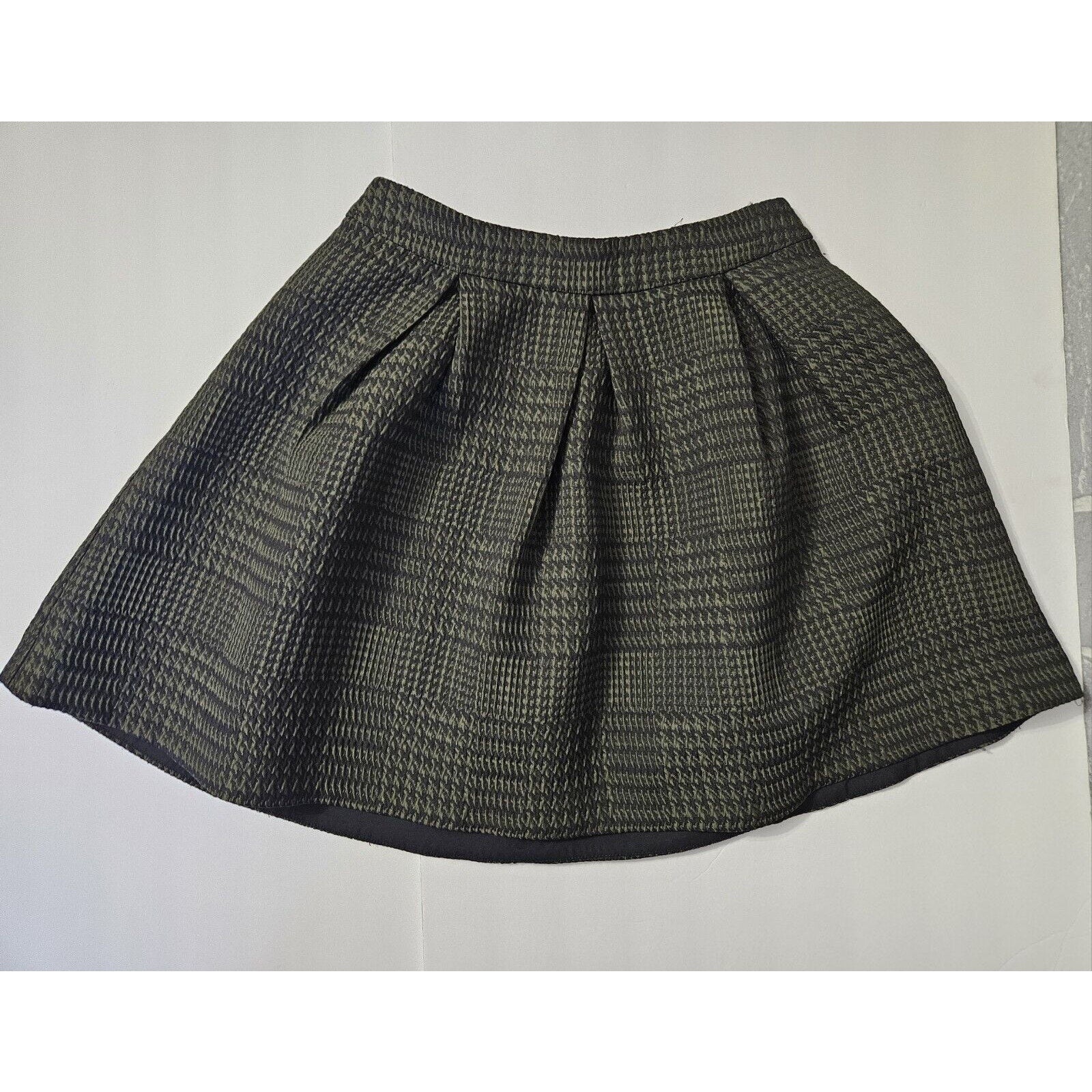 Express Low Rise Mini Skirt Womens Size 2 Green Black Hounds tooth Print Y2K