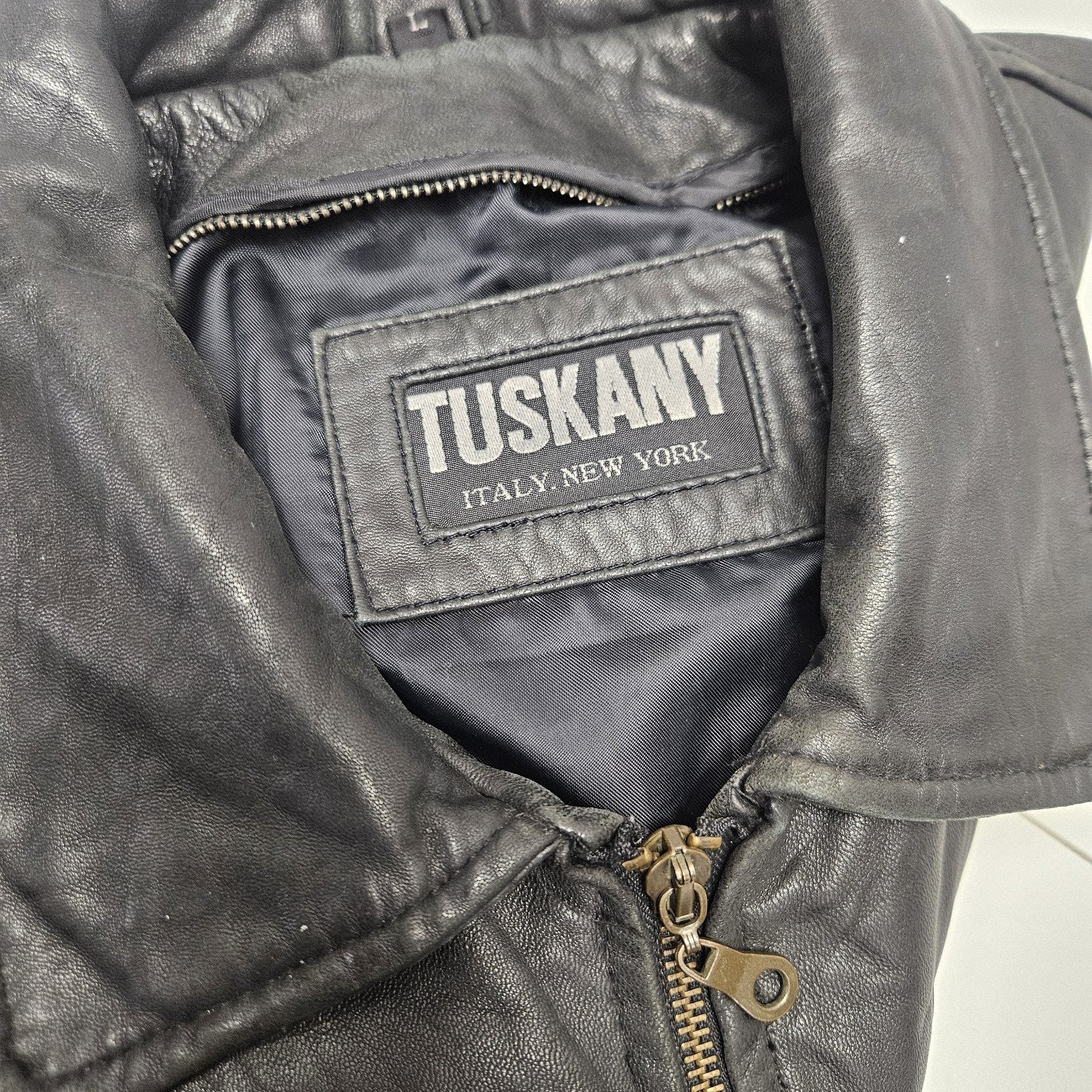 Vintage Tuskany Italian Leather Jacket Black Midi Coat Men's Large