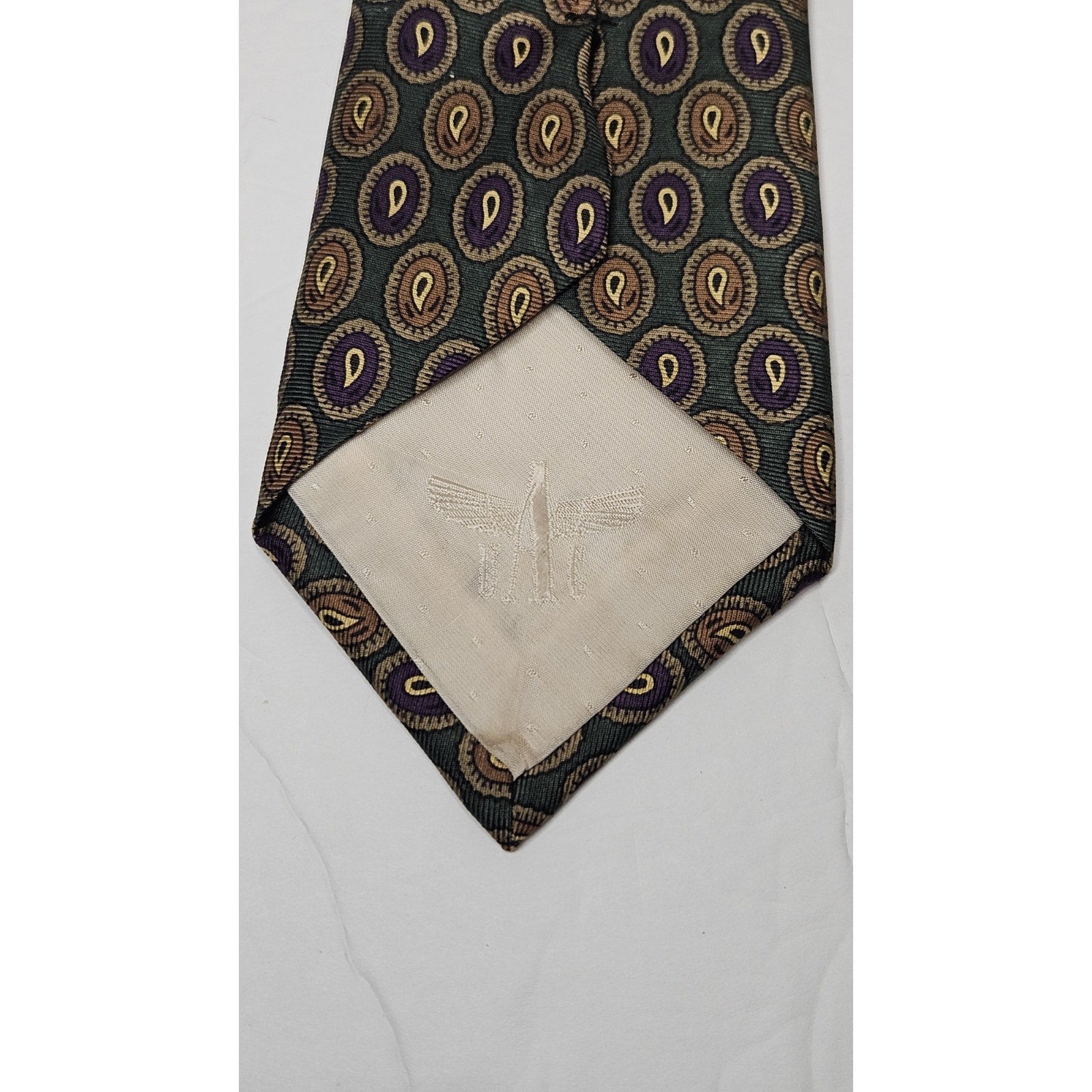 Urban American Club Handmade Tie Abstract Oval Olive Plum 100% Silk Necktie