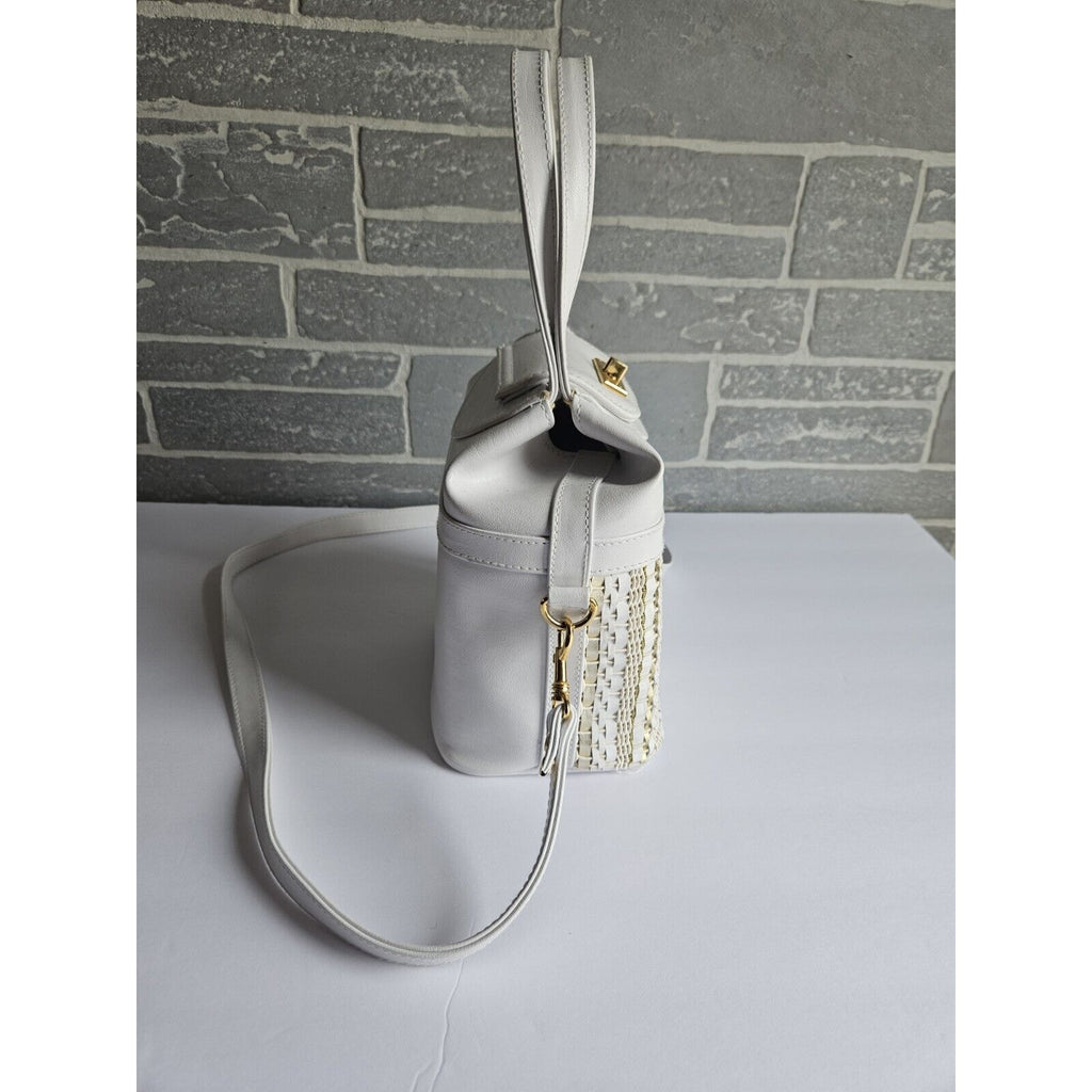 Cute Vintage 80's Warren Reed White and Gold Handbag with removable strap
