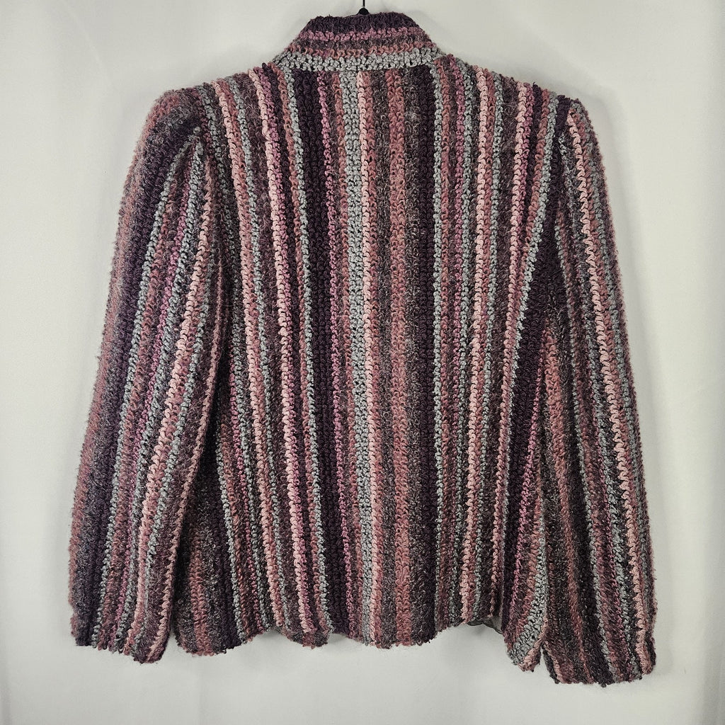 Vtg 80s Boucle Cardigan Purple Pink Lambswool Mohair Blend Knit Blazer Large 12