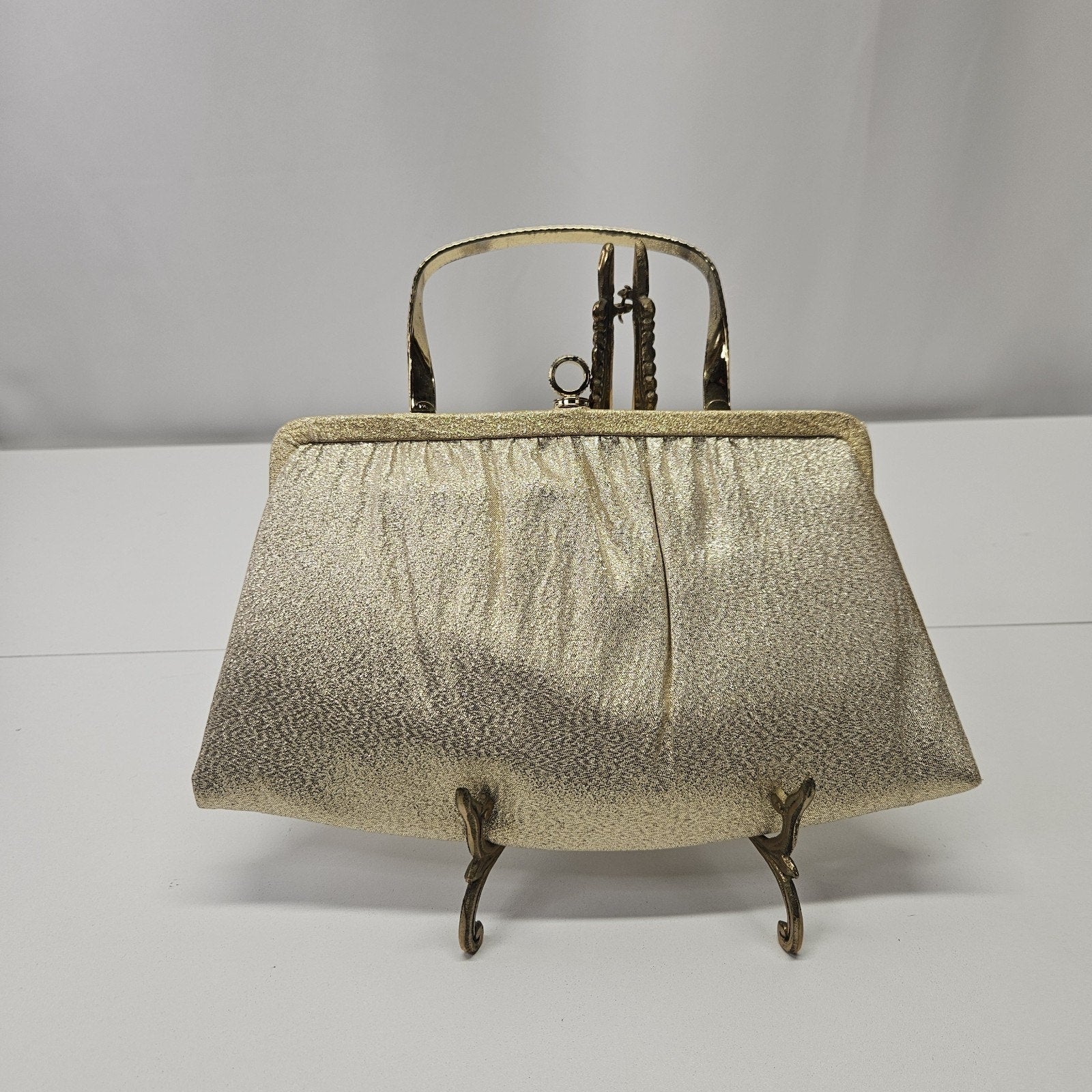 Vintage 60s Ande Shimmering Gold Evening Party Clutch Handbag Purse Twist Handle