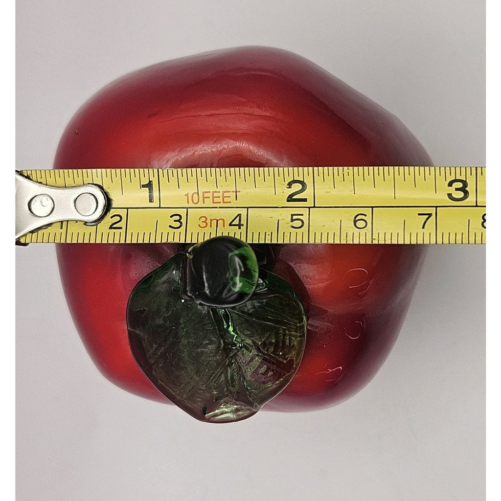 Vintage Glass Red Green Apple Fruit Art Glass Deco Unmarked Teacher Gift