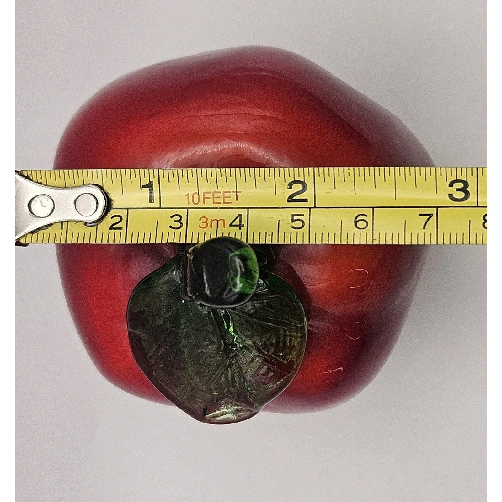 Vintage Glass Red Green Apple Fruit Art Glass Deco Unmarked Teacher Gift