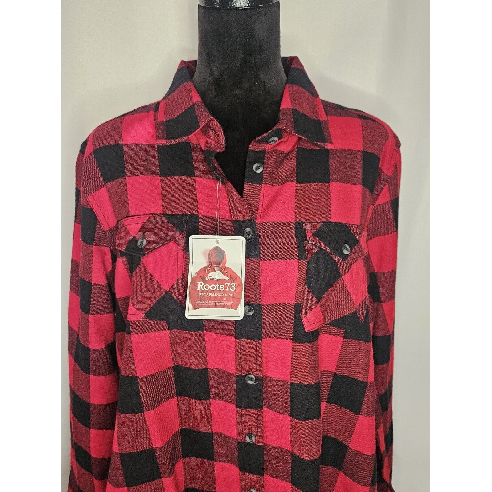 New Roots 73 Womens Shirt 2X Red Black Flannel Plaid Longsleeve Buttonup Pockets