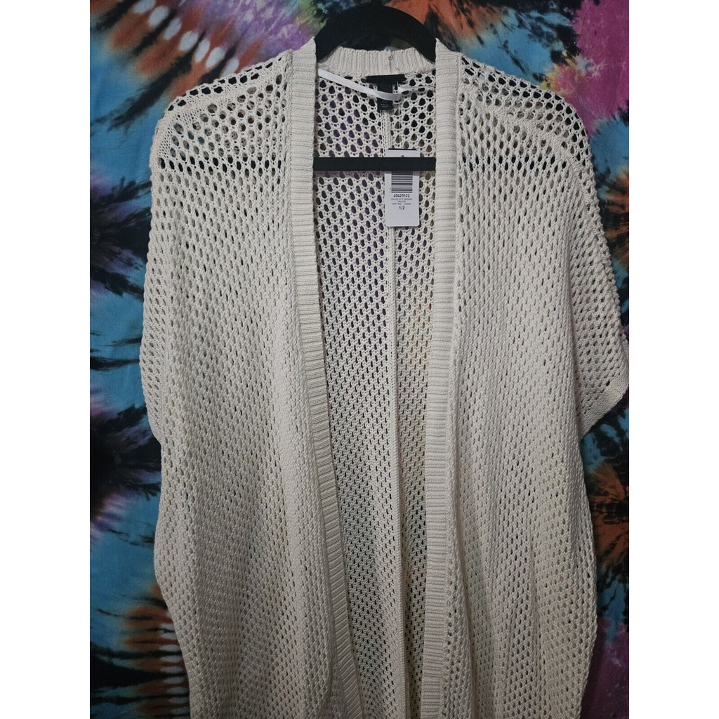 Torrid Sz 1/2 Long Line Open Knit Short Sleeve Duster White Short Sleeves Casual