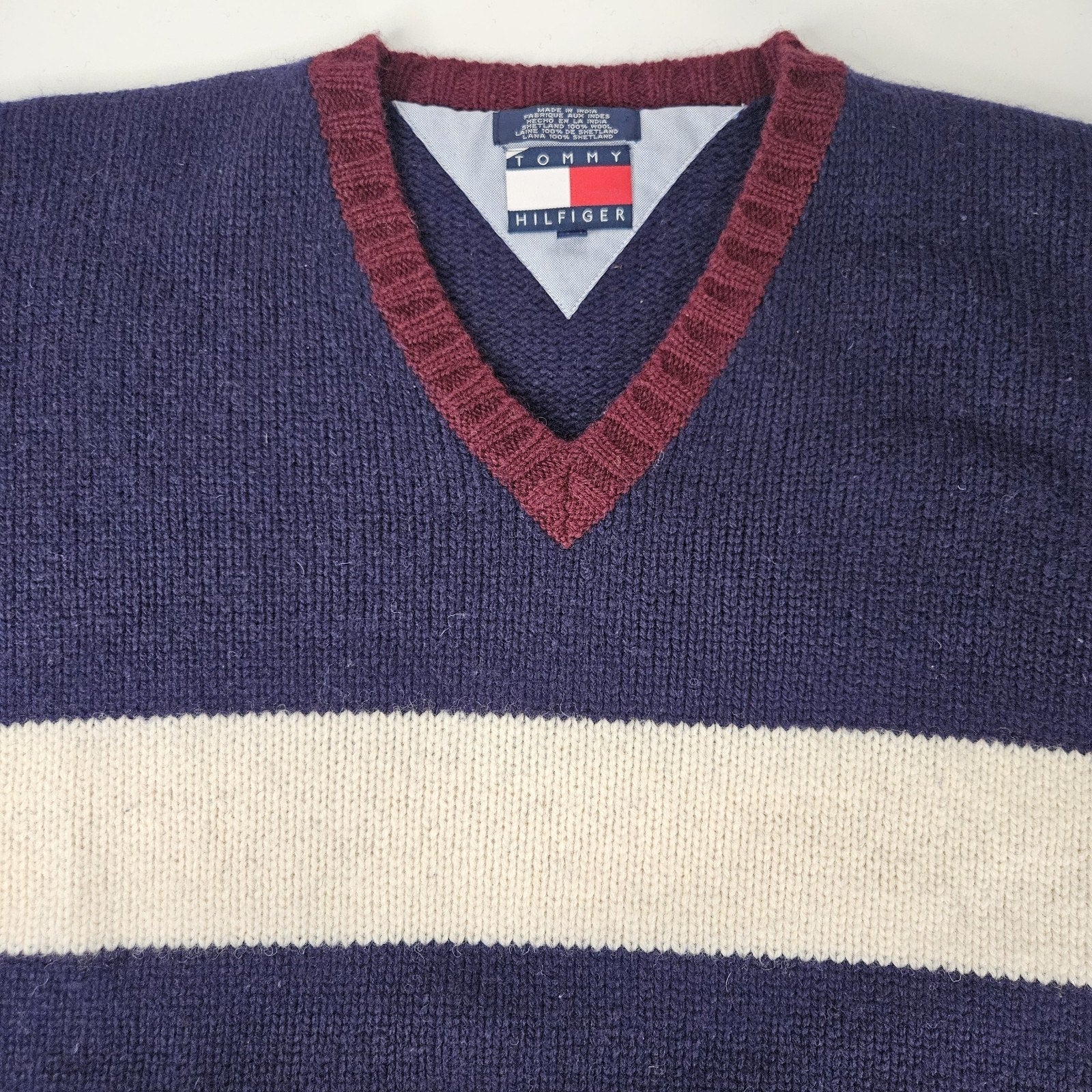 90s Y2K Tommy Hilfiger Shetland Wool Flag Sweater XL Knit Classic Preppy VTG