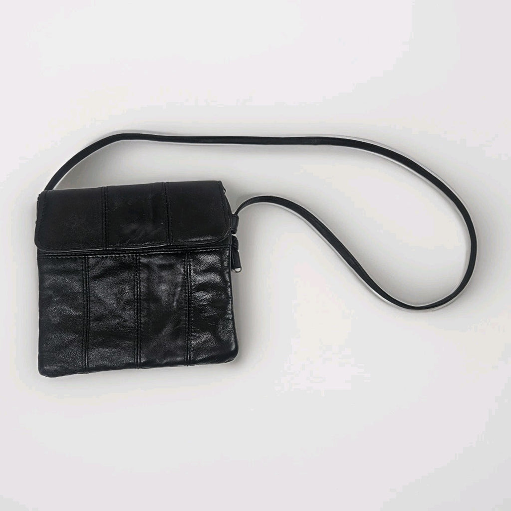 Retro Patchwork Micro Shoulder Purse Black Lambs Leather Crossbody Bag
