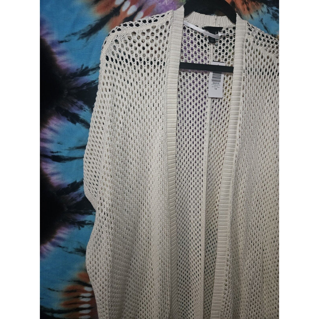 Torrid Sz 1/2 Long Line Open Knit Short Sleeve Duster White Short Sleeves Casual