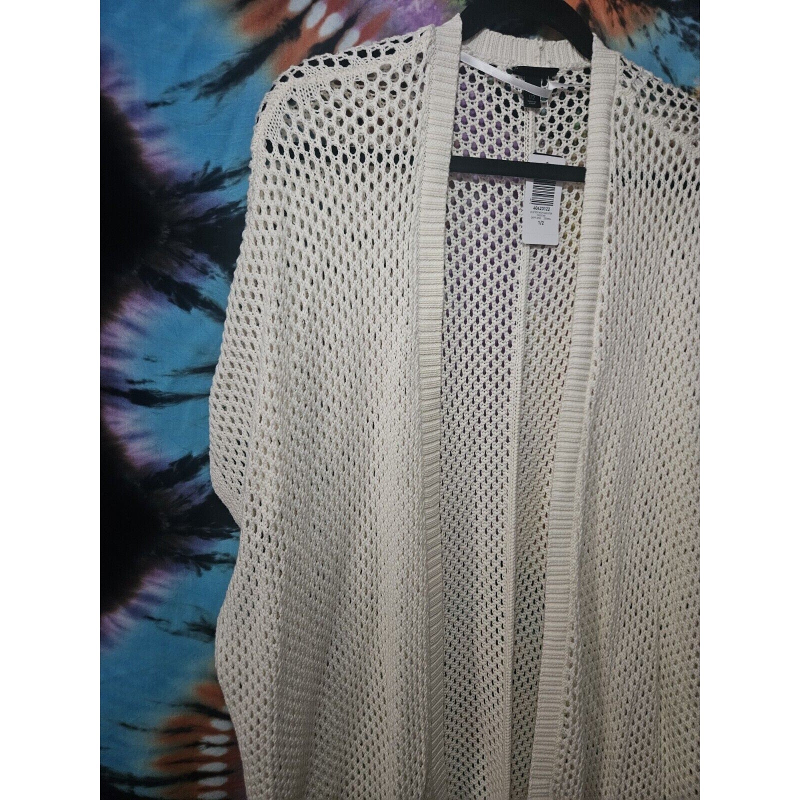Torrid Sz 1/2 Long Line Open Knit Short Sleeve Duster White Short Sleeves Casual