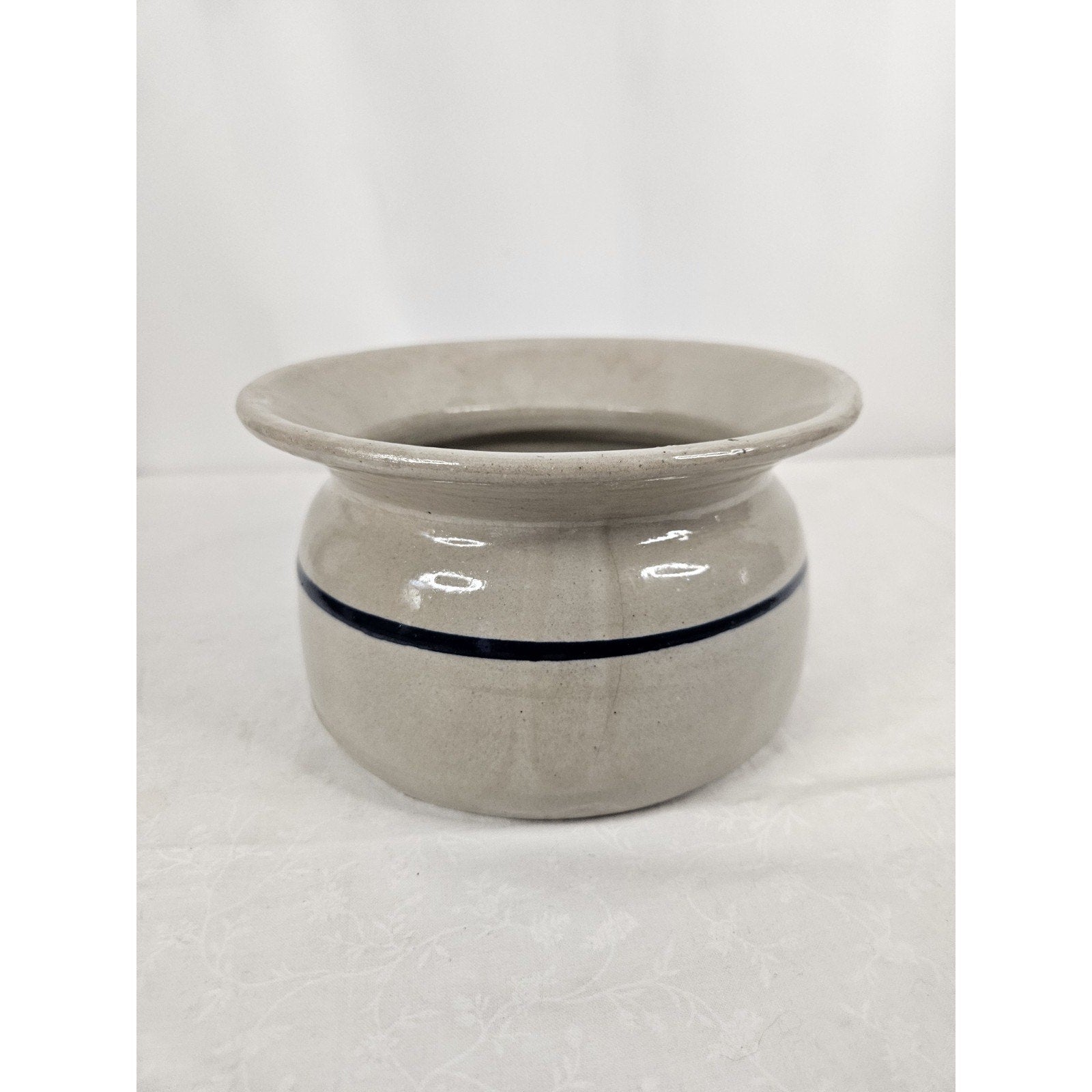 Antique Old Pottery Blue Band Crock Stoneware Spittoon Vintage Salt Glaze