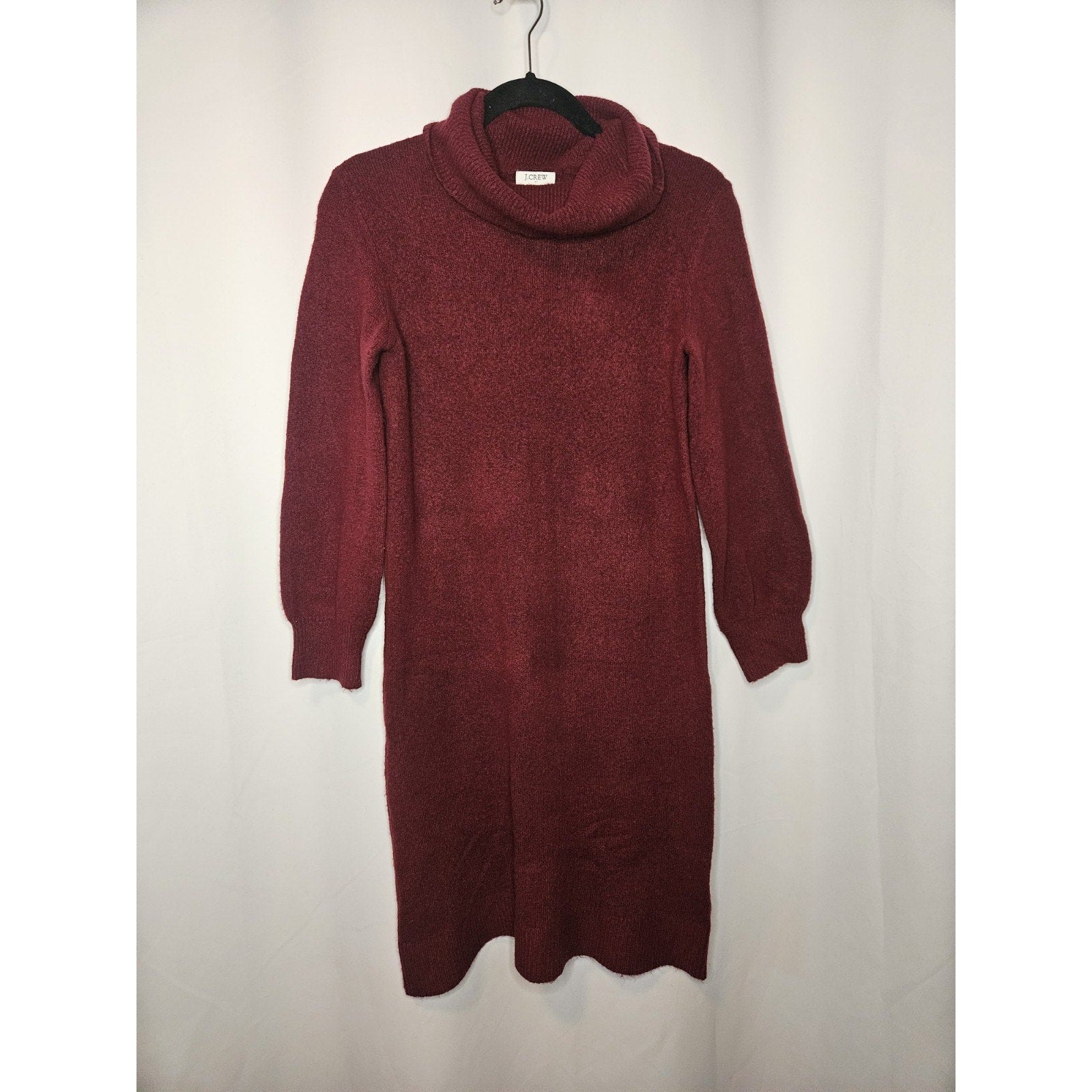 J. Crew Sweater Dress Supersoft Balloon Long Sleeve Burgundy Small Cowl Neck