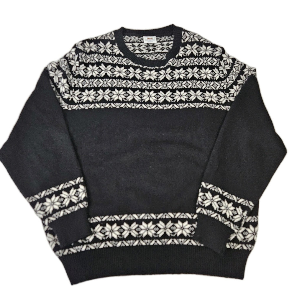VTG Le Tiger Womens XL Pullover Black White Fair Isle Knit Sweater Holiday
