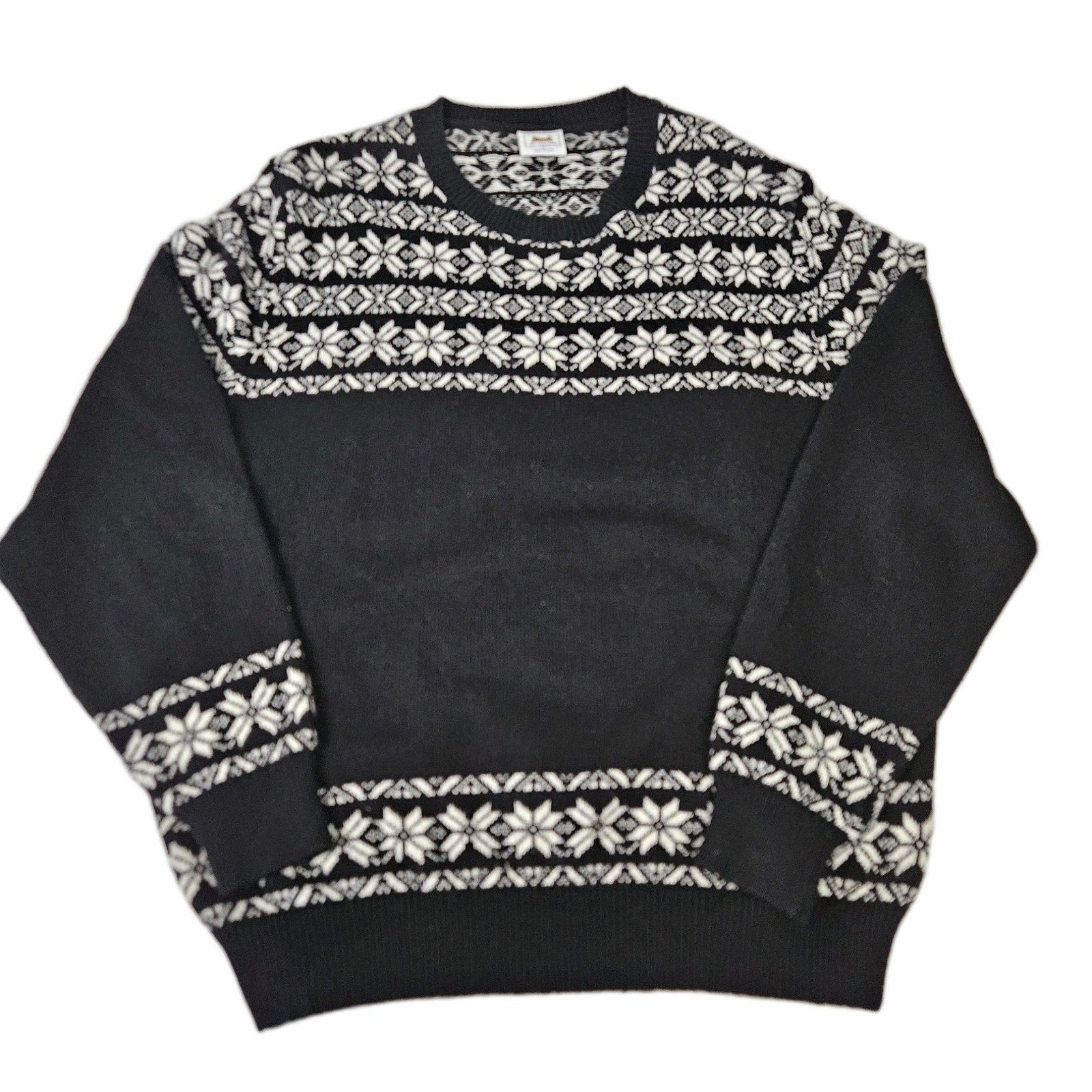 VTG Le Tiger Womens XL Pullover Black White Fair Isle Knit Sweater Holiday