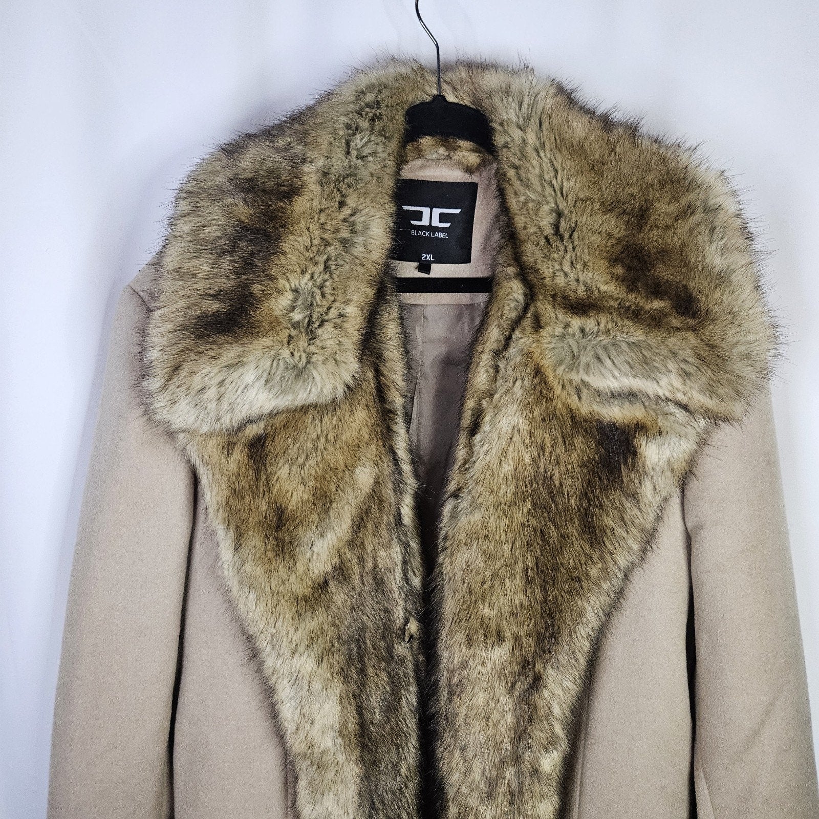 Jordan Craig Black Label Tan Long Faux Fur Trim Wool Blend Coat Womens Plus 2X