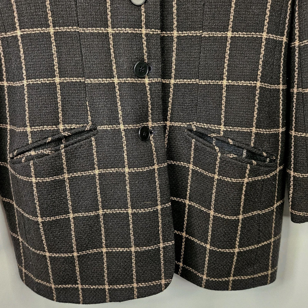 Chaus Women's Black Vintage Plaid Lambs Wool Double Breasted Career Blazer Sz 12