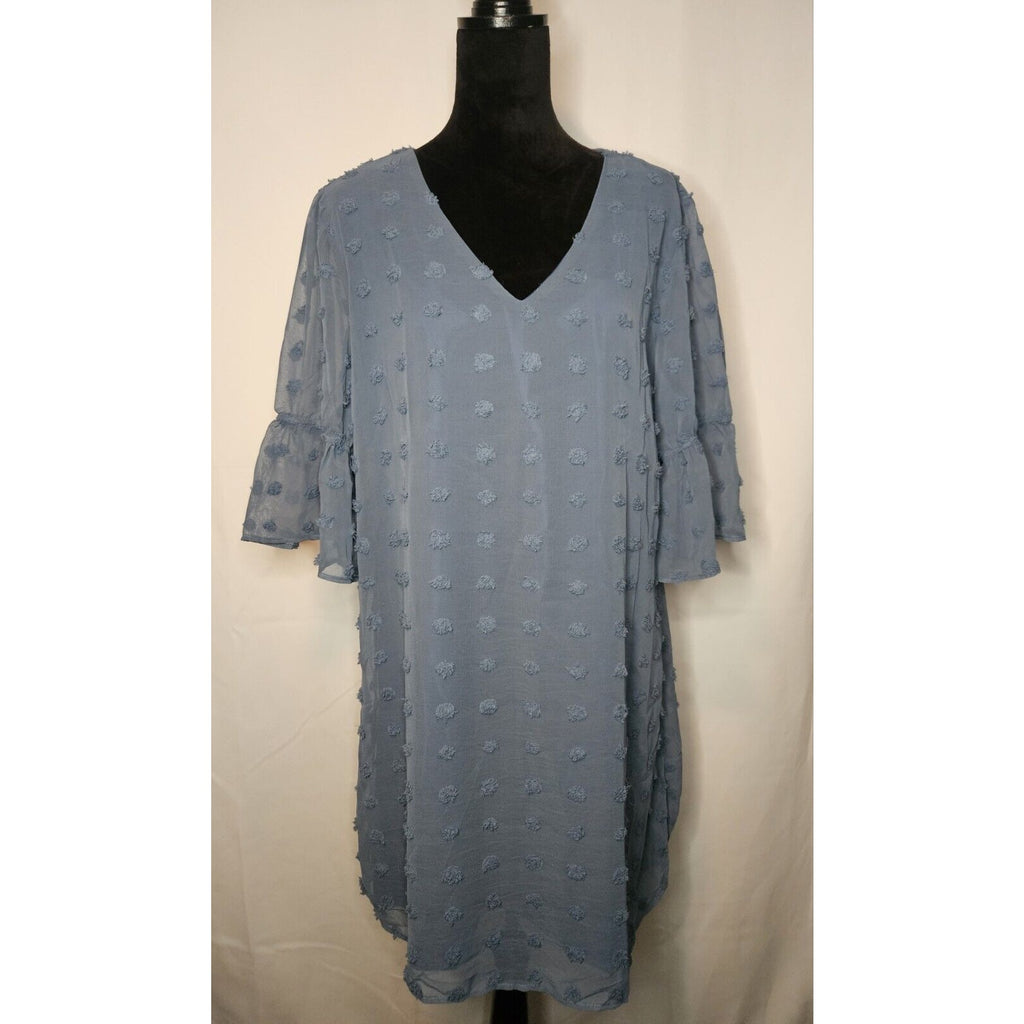 Blooming Jelly Womens Size XL Swiss Dot Flounce Sleeve Chiffon Tunic Dress Blue
