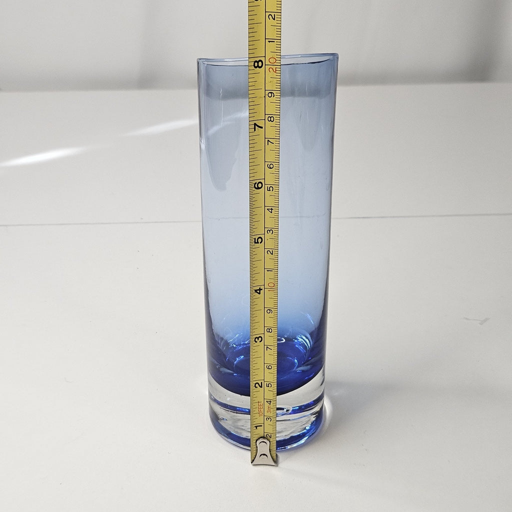 Vintage Krosno Holmegaard Art Glass Vase Smokey Blue Asymmetrical Hand Blown
