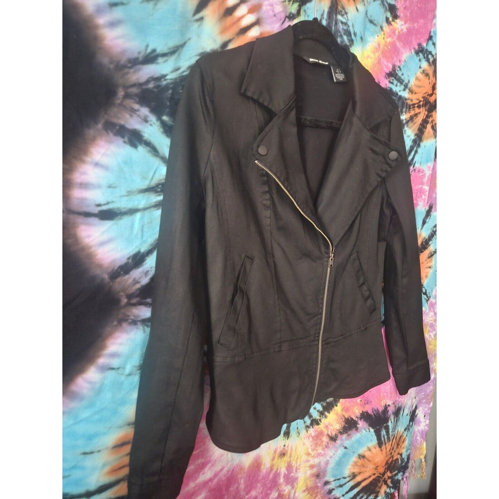 DKNY Jeans Black Moto Zip Jacket Stretch Cotton Full Zip Biker Jacket Size Small