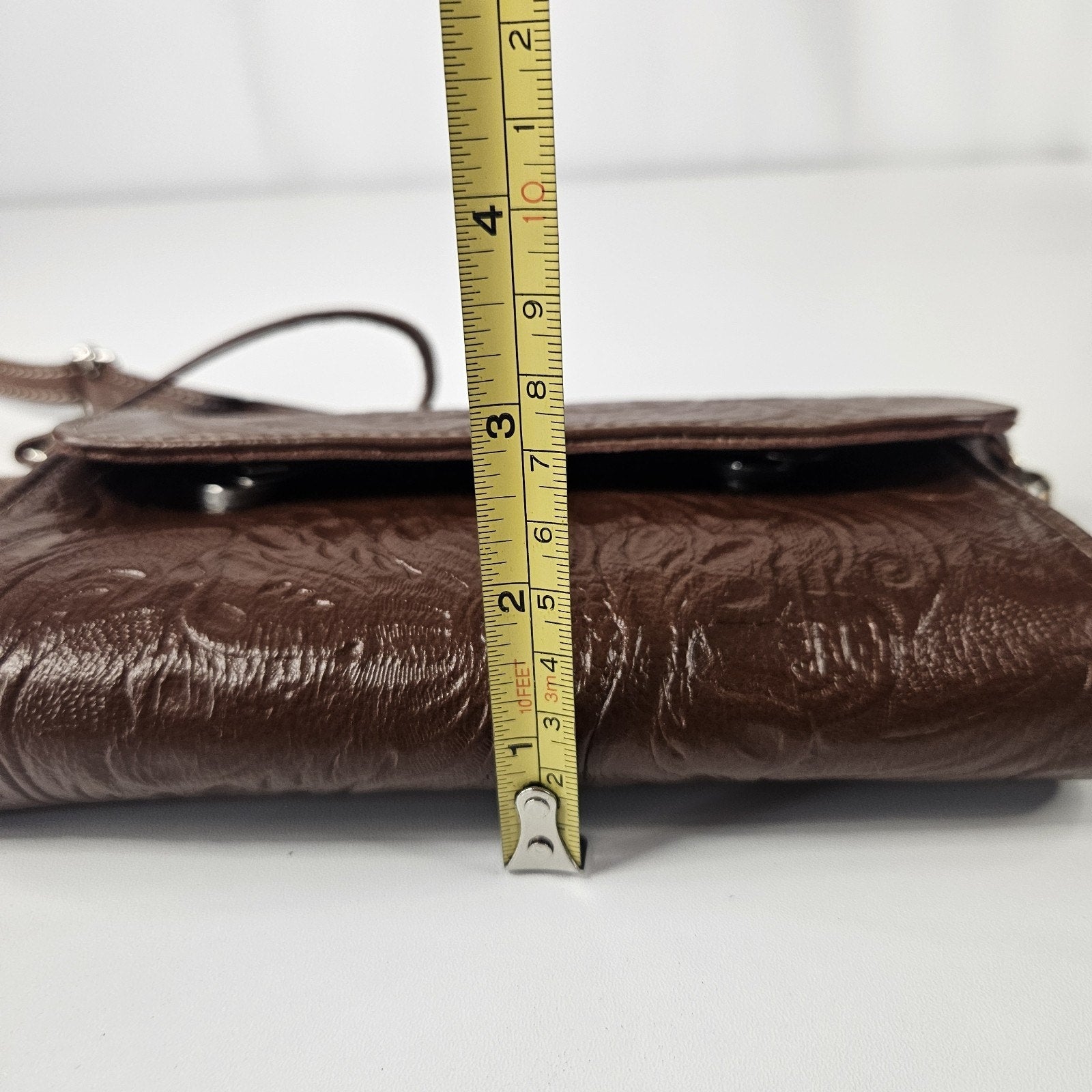Floral Embossed Envelope Crossbody Wristlet Bag Brown Faux-Leather Western Purse