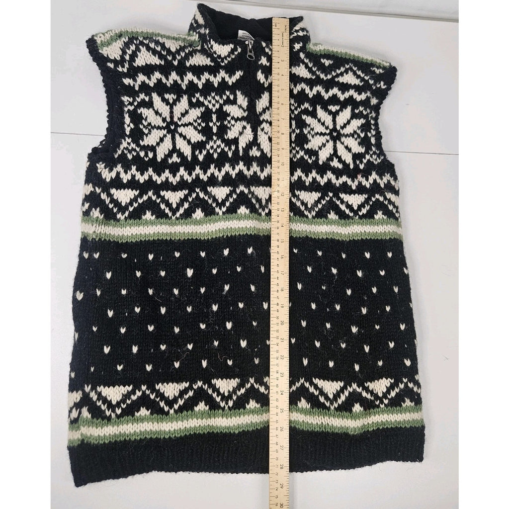 Vtg Ginger Blossom Ethnic Arts Wool Full Zip Sweater Vest Mens Sm Black Fairisle