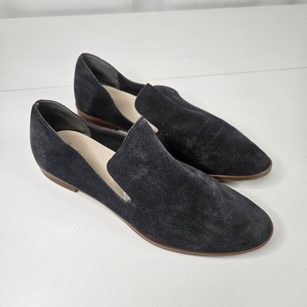 Crown Vintage Shoes Womens 8.5 M Carla Loafers Gray Suede Leather Slip On Casual