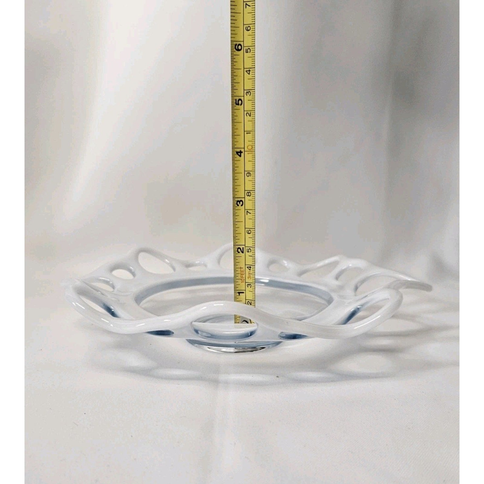 Vintage Murano Open Lace Glass Bowl Webbing Art Mid Century White 8.5"