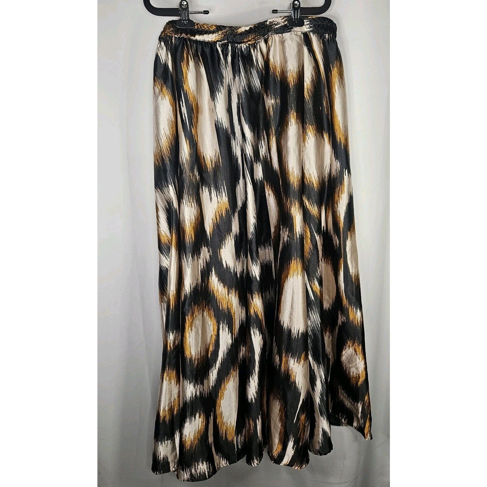 Truly 4 You Womens Plus 3X Black Tan Brown Boho A-line Abstract Print Maxi Skirt