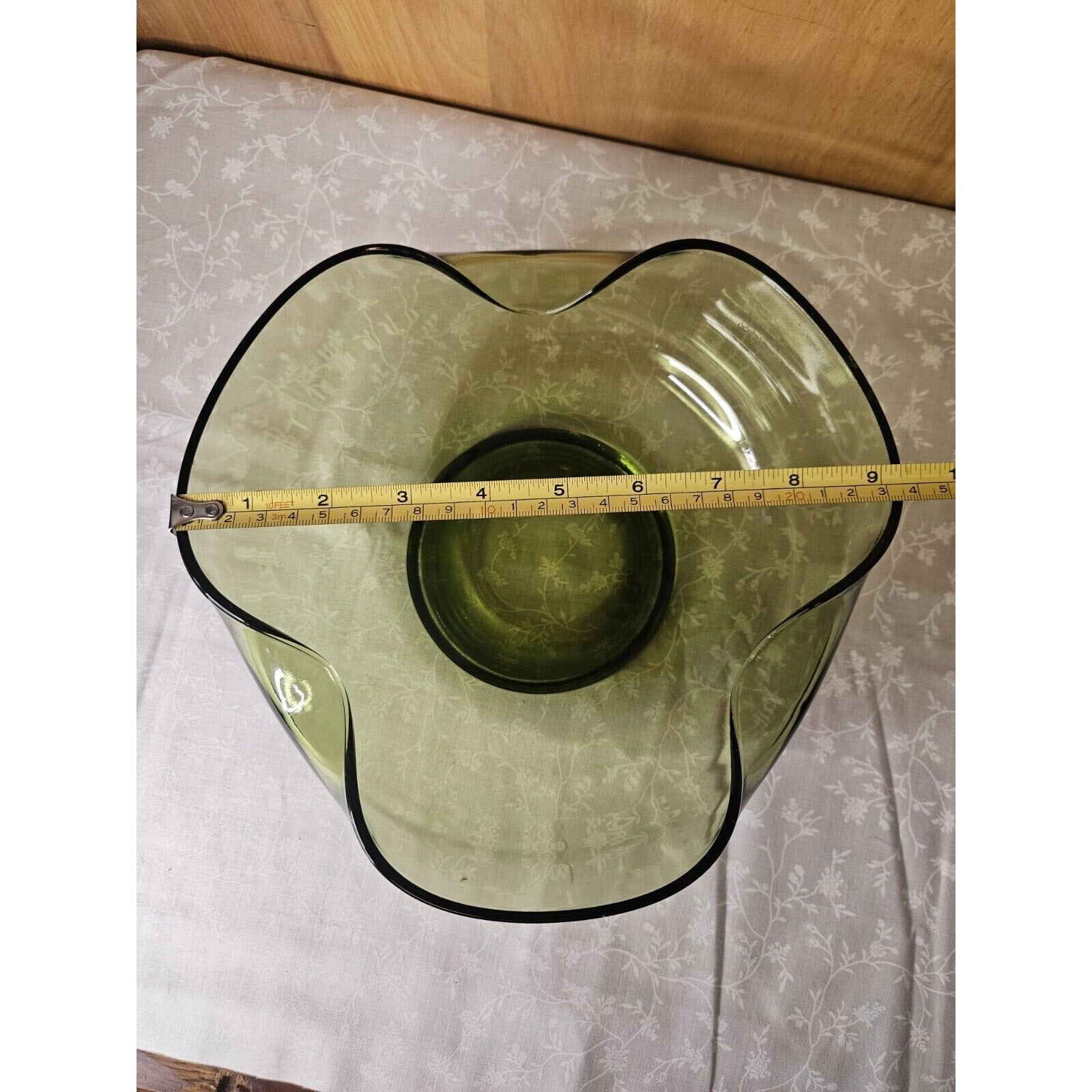 Vintage Anchor Hocking Glass Chip & Dip Bowl Set Green Glass RETRO 9.5" & 5"