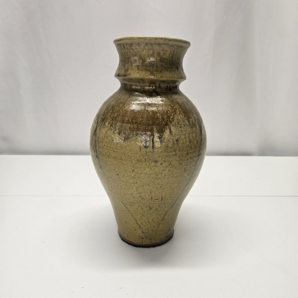 Vintage Studio Pottery Vase Glazed Drip Handmade Earth Tone 11" Tall Heavy