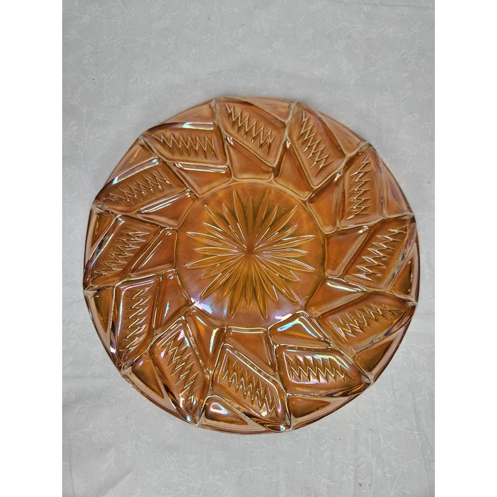 Antique Zipper Stitch Marigold Carnival Glass Plate 9"