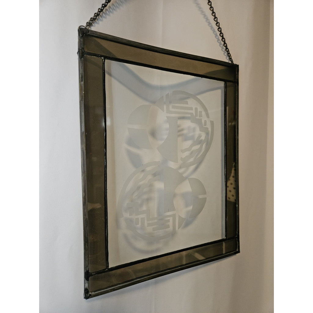 Glass Etched Abstract Art Window Suncatcher Wall Hanging Circles 13.25"x 10.5"
