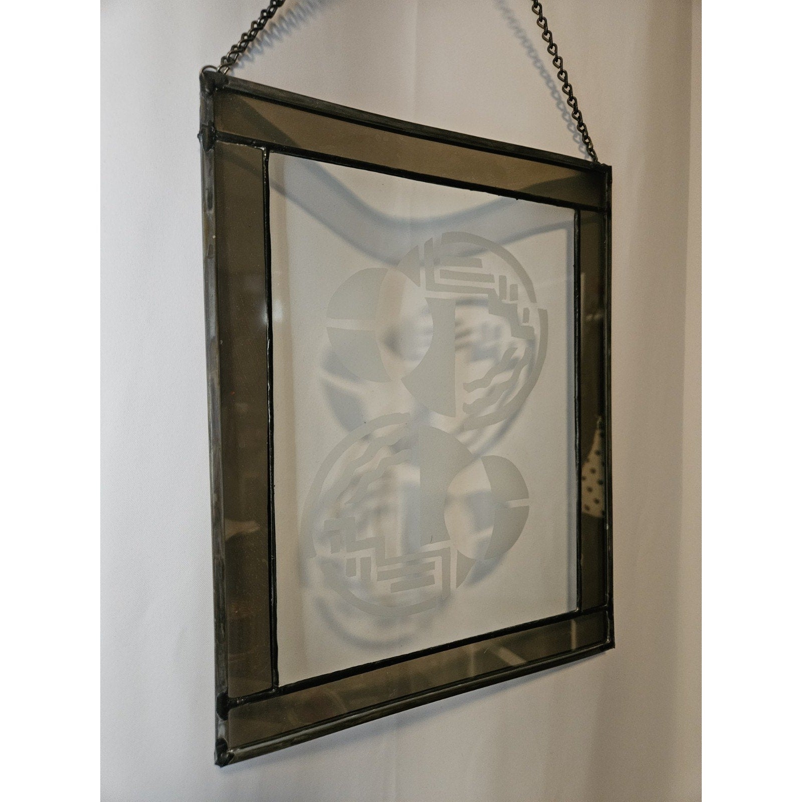 Glass Etched Abstract Art Window Suncatcher Wall Hanging Circles 13.25"x 10.5"