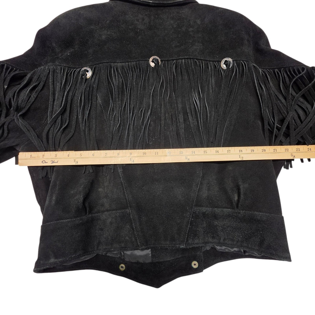 Vintage 1990s Black Suede Leather Fringe Western Jacket Large Cowgirl Festival