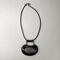 CHICO'S Necklace Black Stone & Pewter Tone Pendant Black Cord Chain