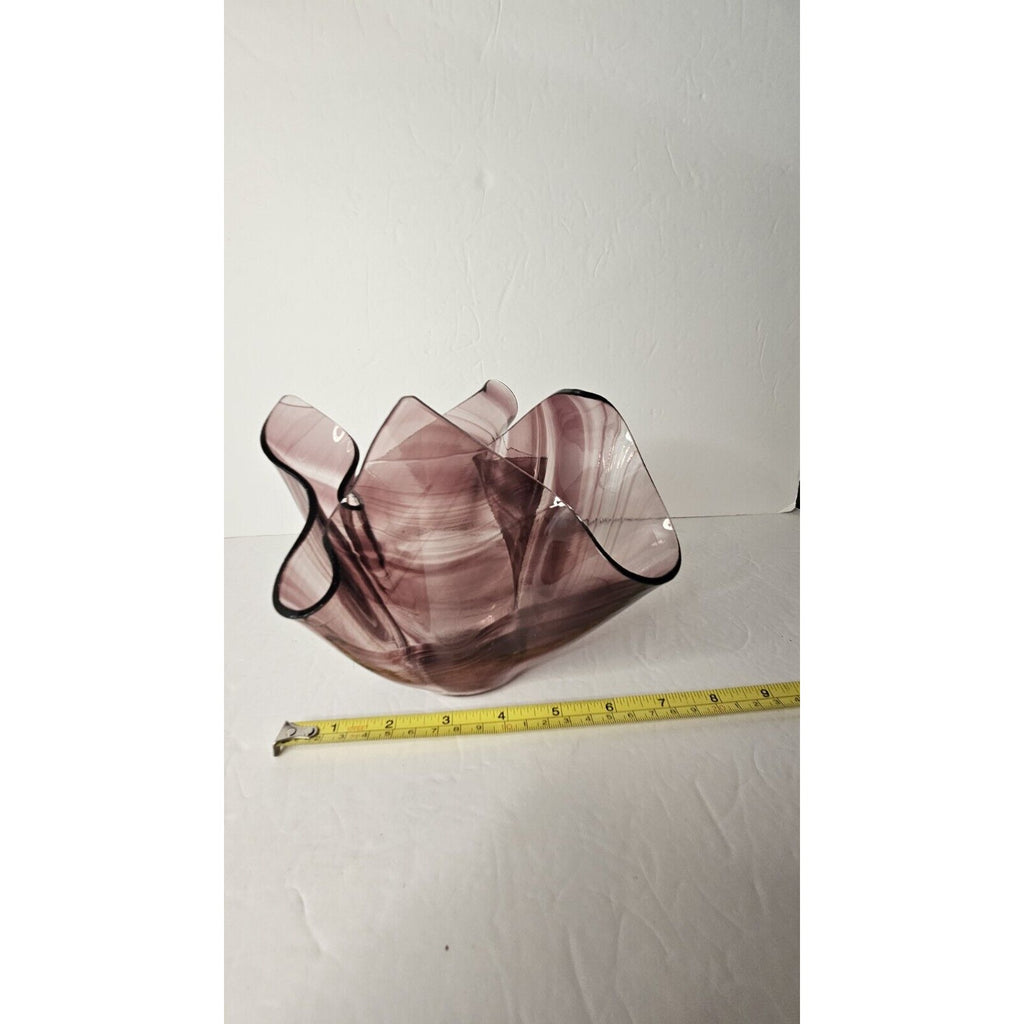 Purple Ribbon Art Glass Handkerchief Bowl Handkerchief Swirl Glass Bowl Purple