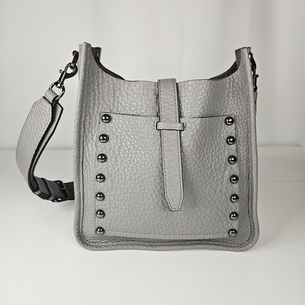 Rebecca Minkoff Unlined Feed Leather Crossbody Bag Gray Studded