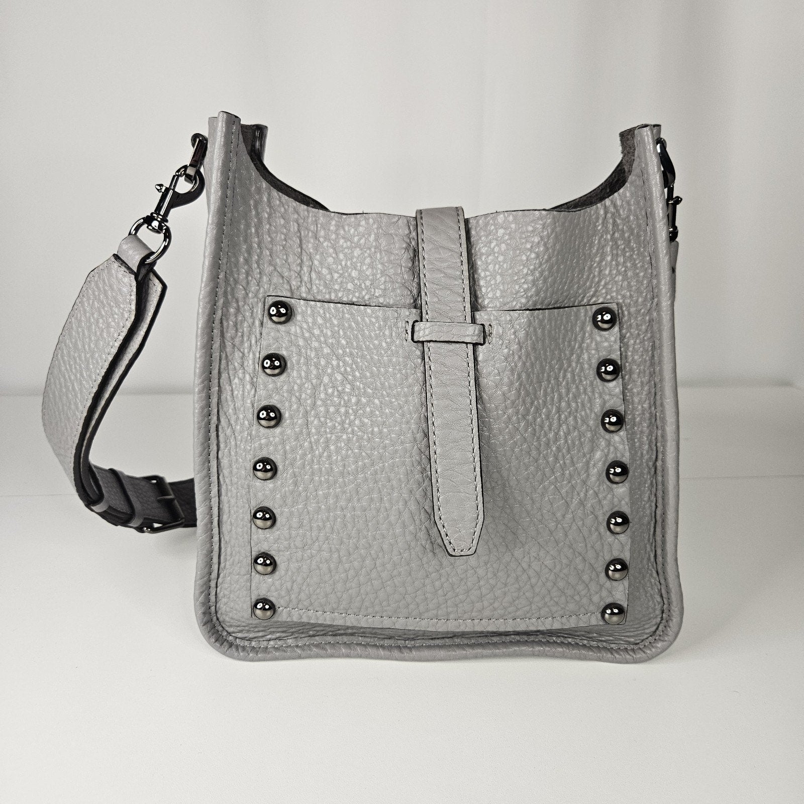 Rebecca Minkoff Unlined Feed Leather Crossbody Bag Gray Studded