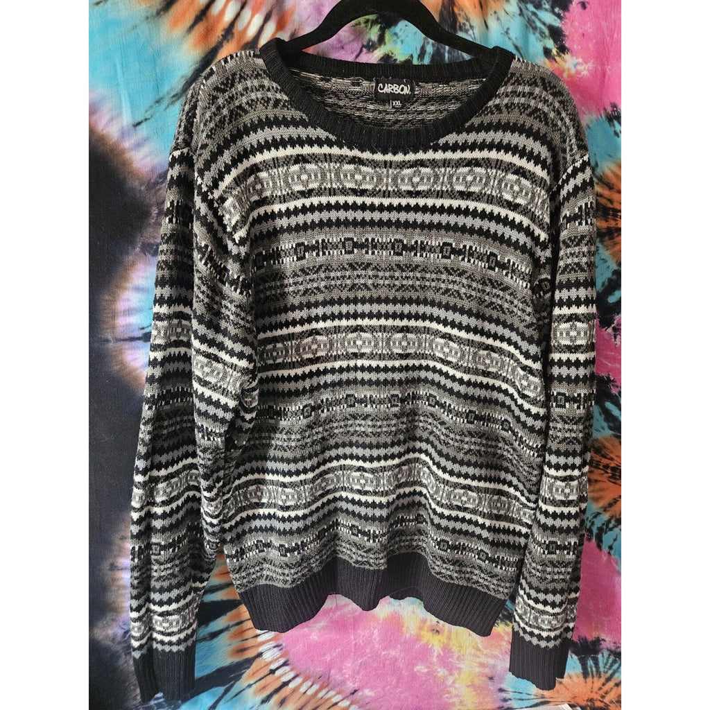 Carbon Fair Isle Men's Black And White Pullover Sweater XXL Y2K