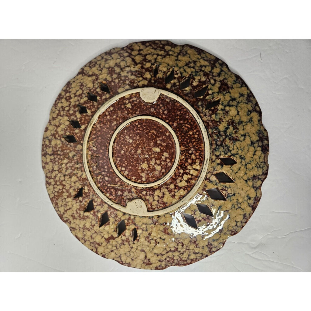 Art Pottery Glazed Vintage Ornate Plate 11.5 3729 Brown Tan