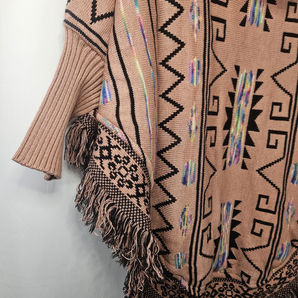 Vtg Aztec Print Poncho W/Hood Norma Angelica MX/Unisex Multicolor Lined 90’s